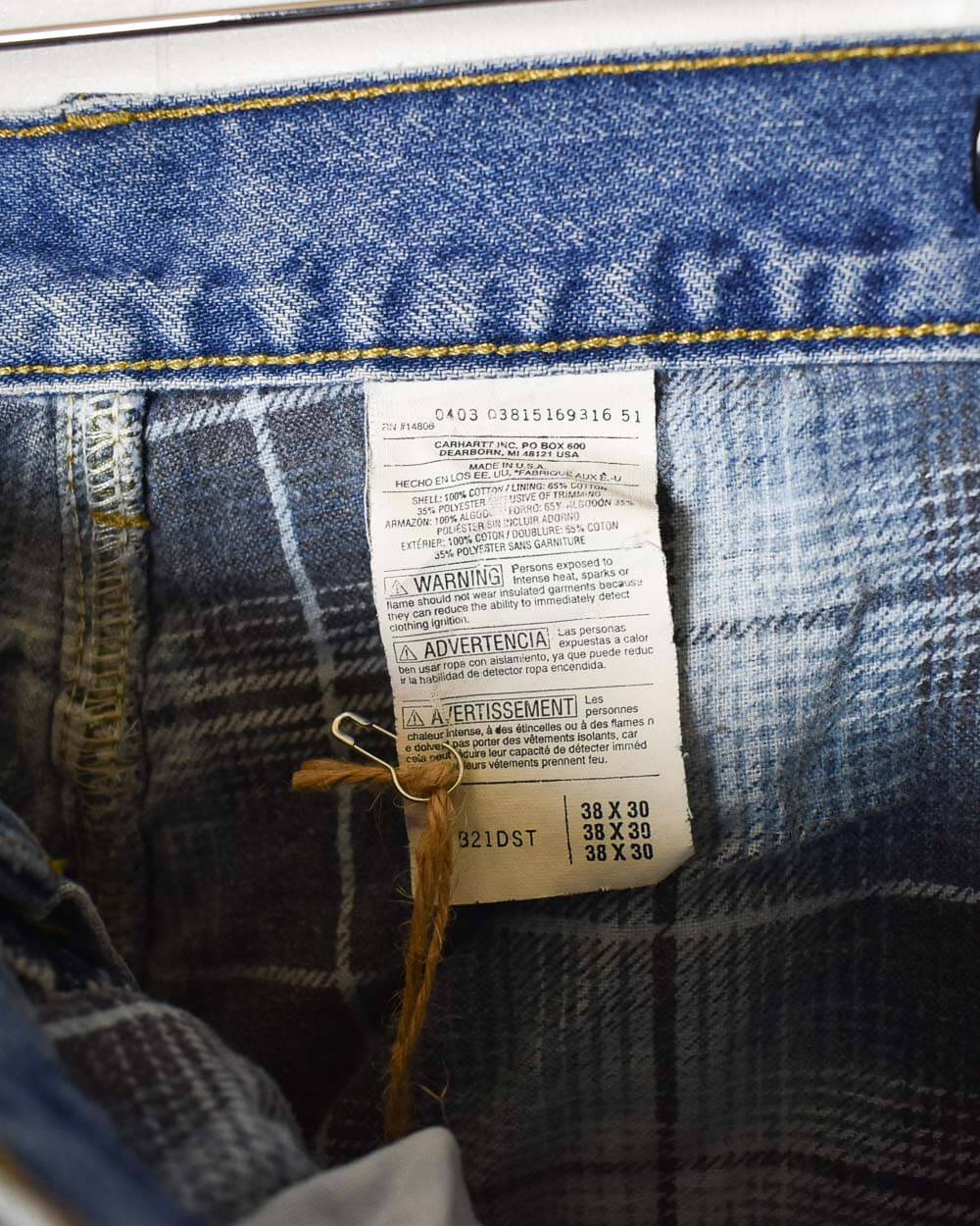 Blue Carhartt Lined Jeans - W38 L30