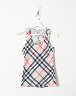 Vintage 90s Cotton Checked Pink Burberry Women's Brit Vest - Large