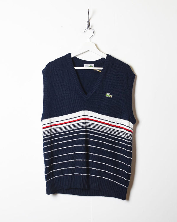 Navy Chemise Lacoste Striped Knitted Sweater Vest - Medium
