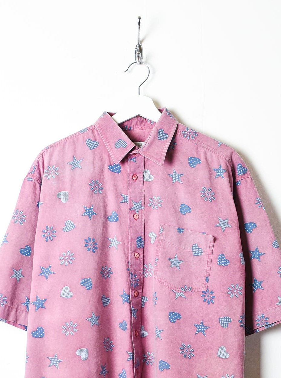 Pink Hearts And Stars All-Over Print Short Sleeved Shirt - Large