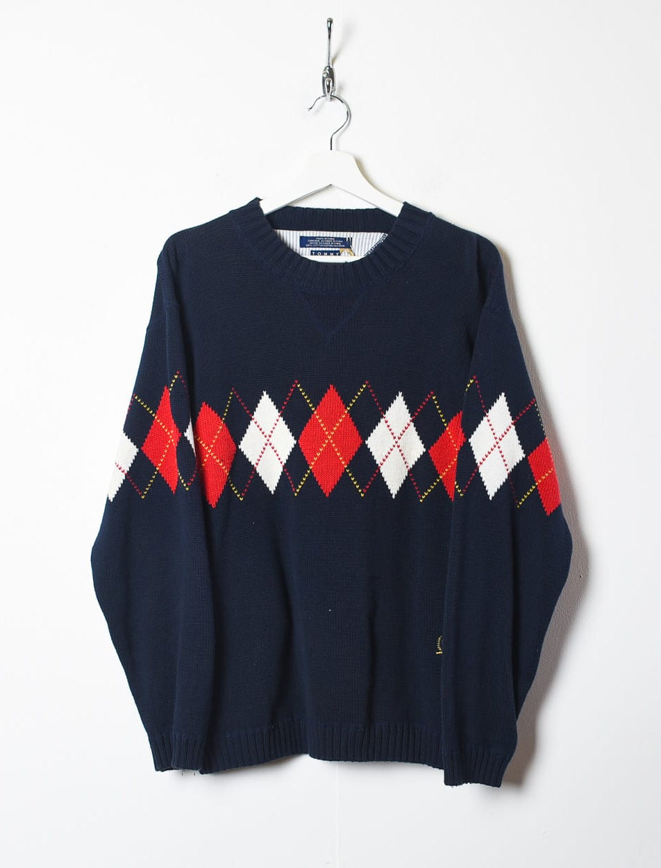 Navy Tommy Hilfiger Patterned Knitted Sweatshirt - Small