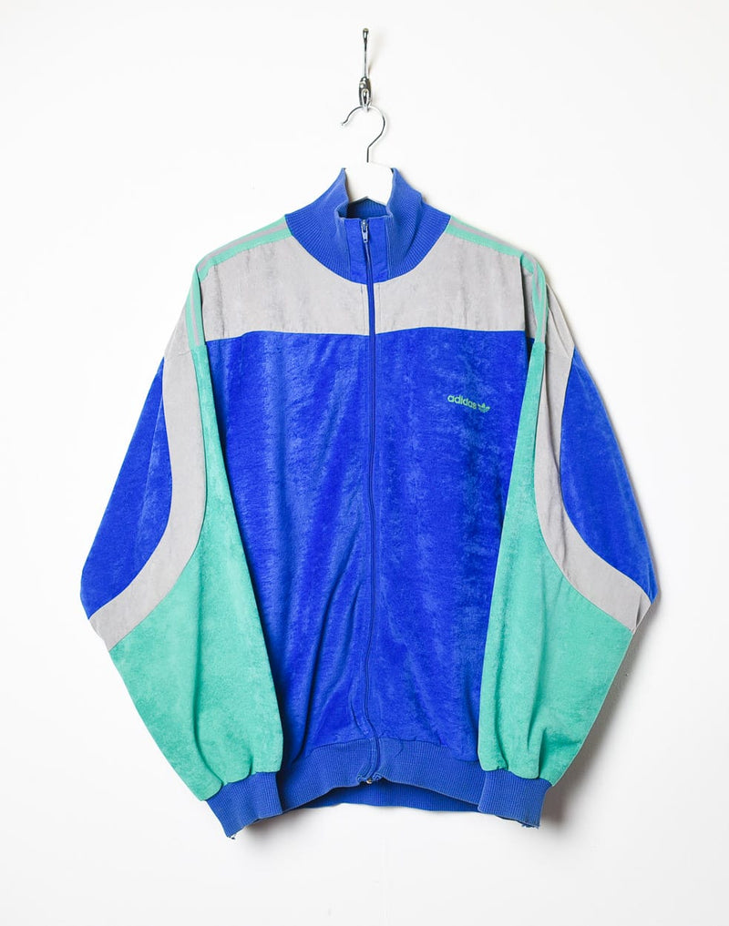Vintage 80s Blue Adidas 80s Velour Tracksuit Top - Large Polyester