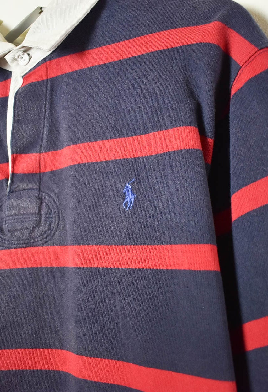 Navy Polo Ralph Lauren Striped Rugby Shirt - Large