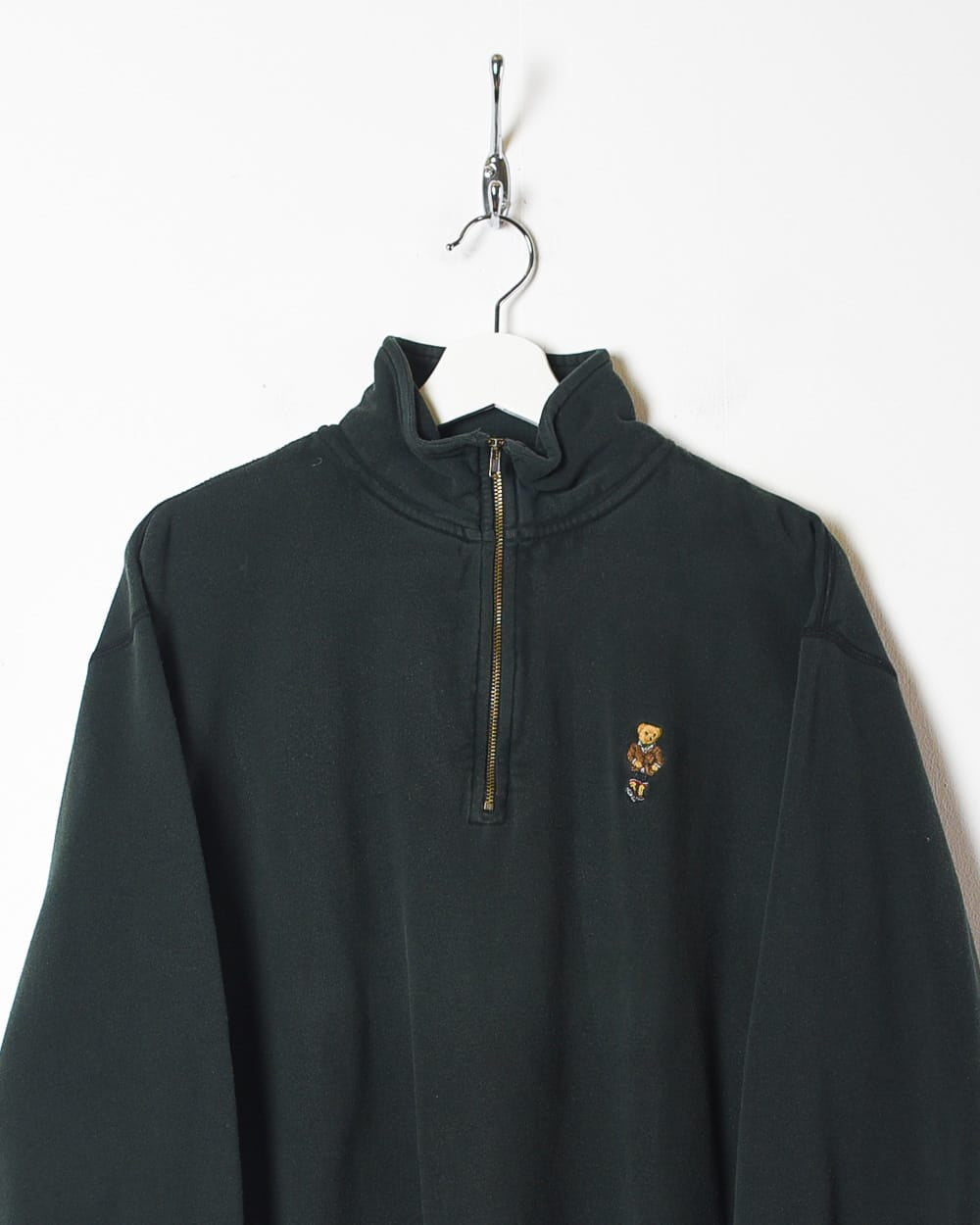 Vintage 90s Black Polo Bear Ralph Lauren 1/4 Zip Sweatshirt 
