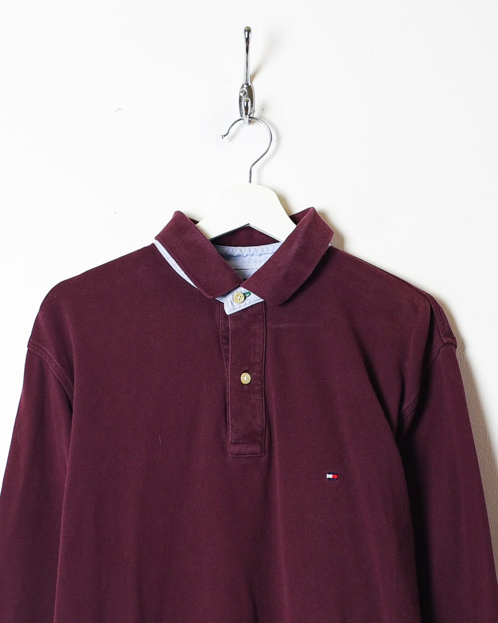 Maroon Tommy Hilfiger Long Sleeved Polo Shirt - Large