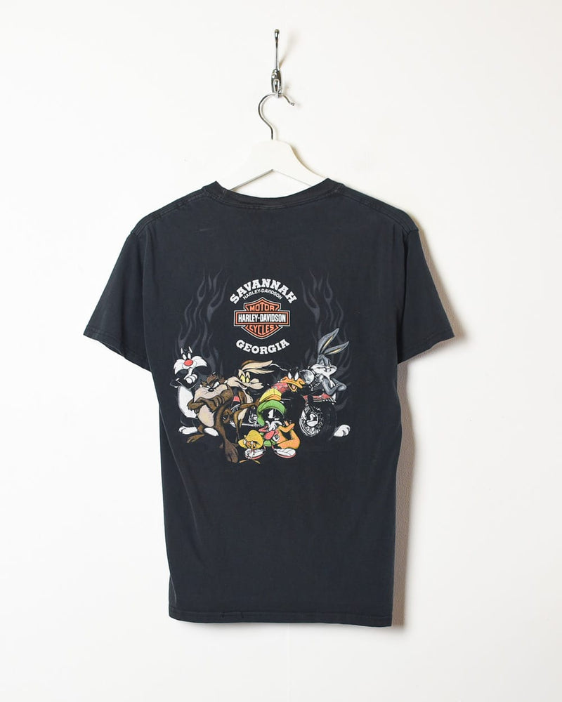 Vintage 10s+ Black Harley Davidson X Warner Bros Graphic T-Shirt