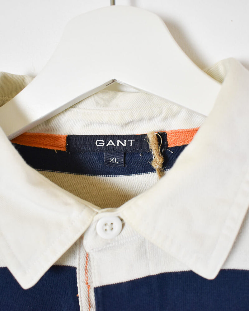 Vintage 00s Cotton Colour-Block Navy Gant Rugby Shirt - Large