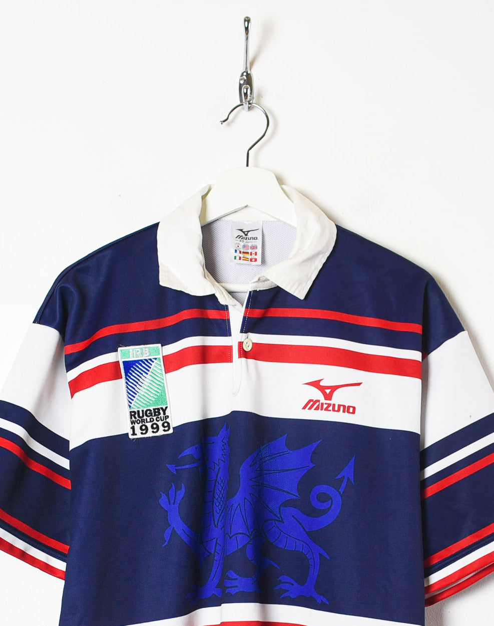 White Mizuno IRB Rugby World Cup 1999 Wales Polo Shirt - X-Large