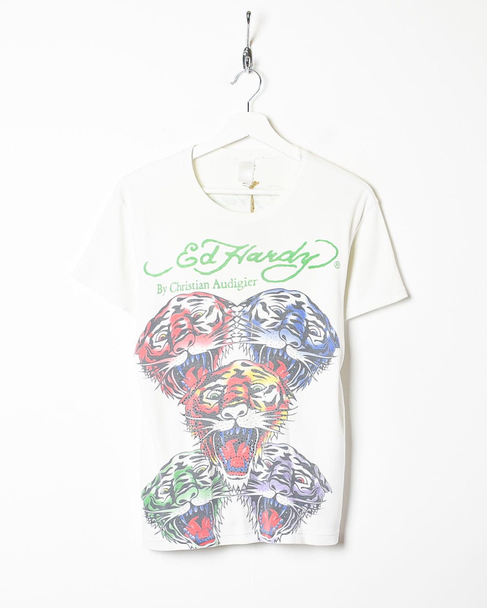 Vintage 90s White Ed Hardy By Christian Audigier Tiger Graphic T