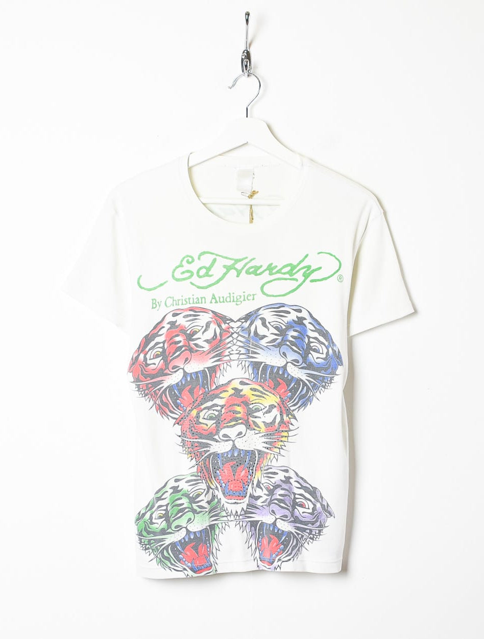 White Ed Hardy By Christian Audigier Tiger Graphic T-Shirt - Small Woman's