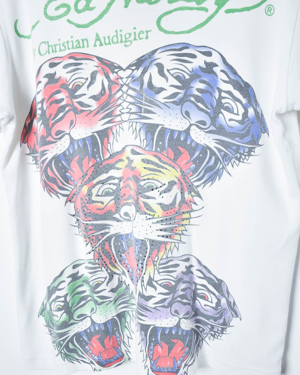 Vintage 90s White Ed Hardy By Christian Audigier Tiger Graphic T