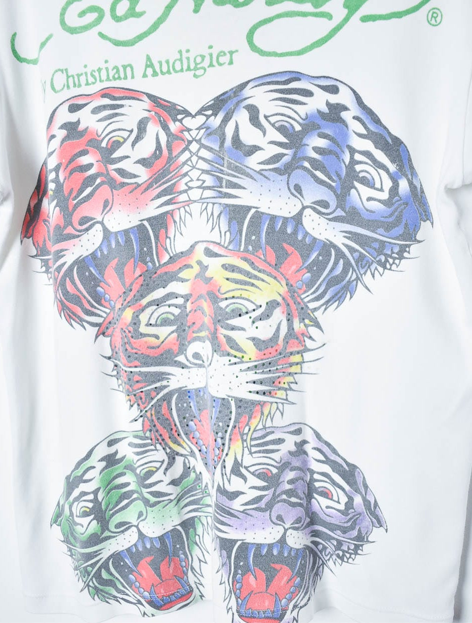 White Ed Hardy By Christian Audigier Tiger Graphic T-Shirt - Small Woman's