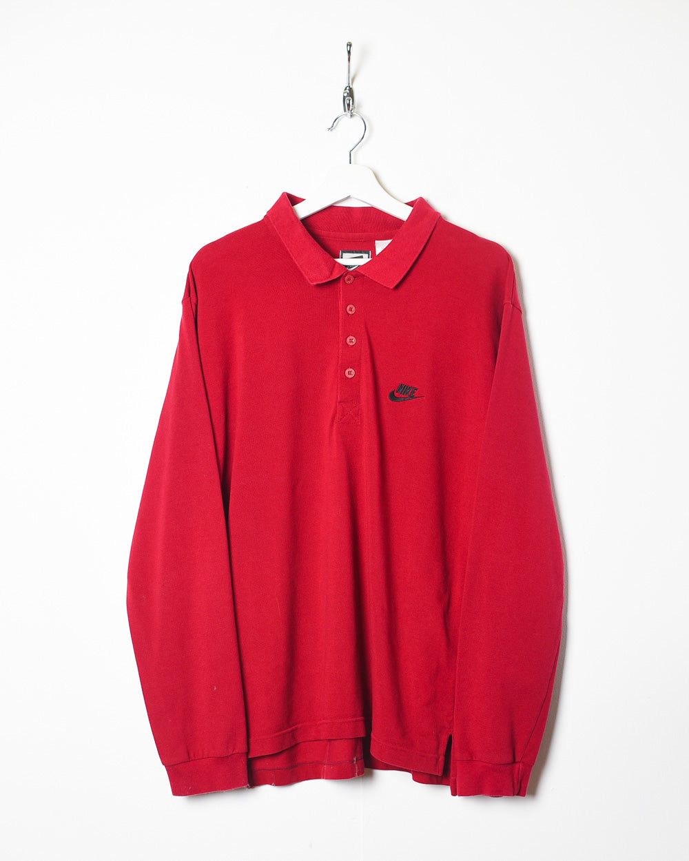 Red Nike 80s Long Sleeved Polo Shirt - Medium