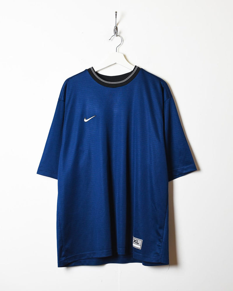 Nike Team Men S Polo Shirt Blue Shiny Vintage Sportswear Logo 90s