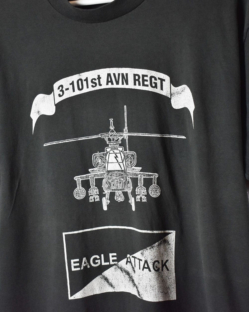 Black 3-101st AVN Regt Apache Helicopter Eagle Attack Single Stitch T-Shirt - Medium