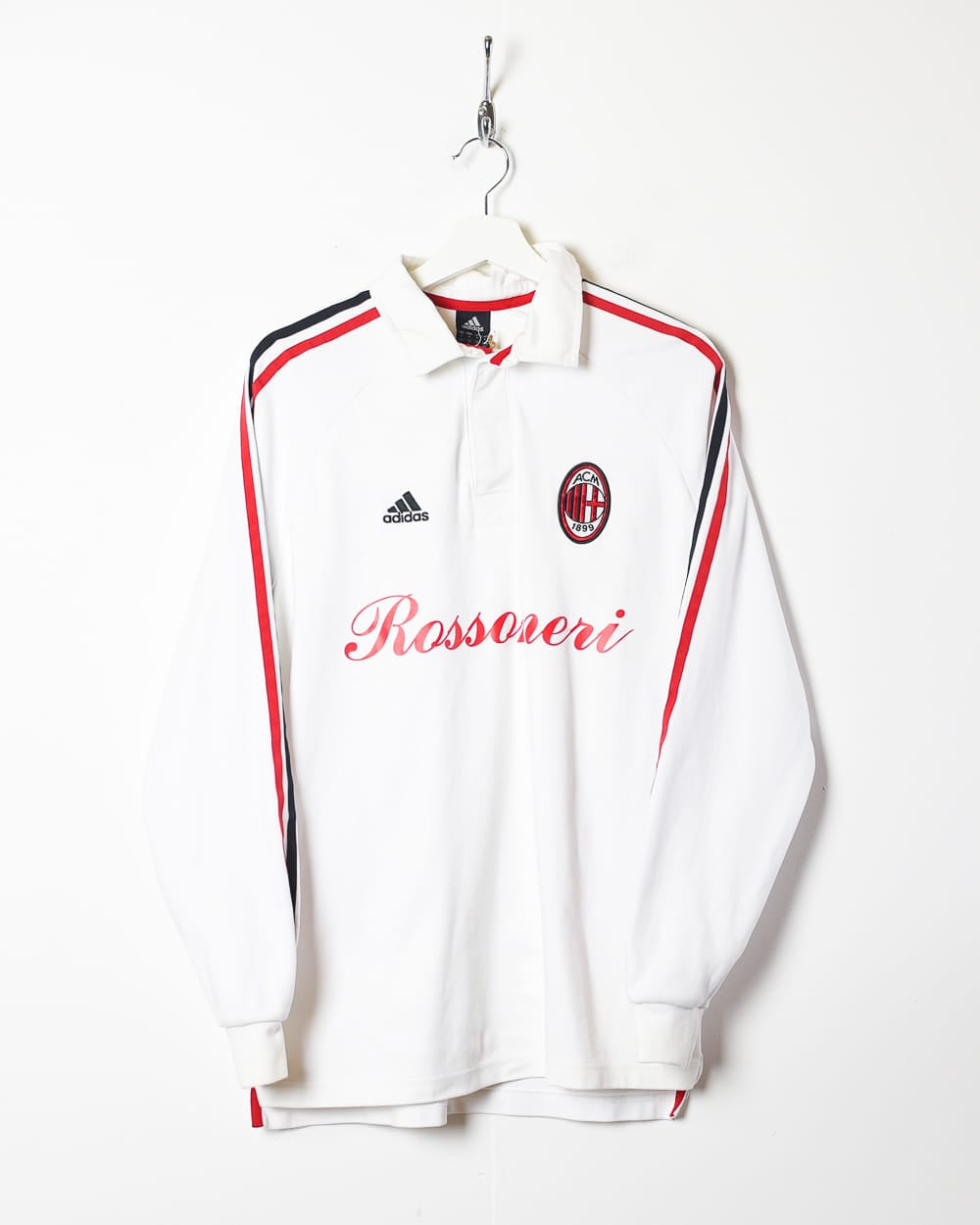 White Adidas AC Milan Long Sleeved Football Shirt - Medium
