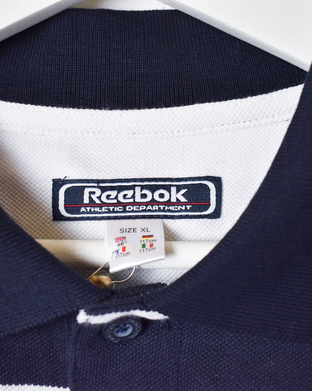 Navy Reebok Athletic Department Striped Polo Shirt - X-Large