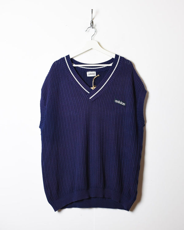 Navy Adidas Knitted Sweater Vest - X-Large