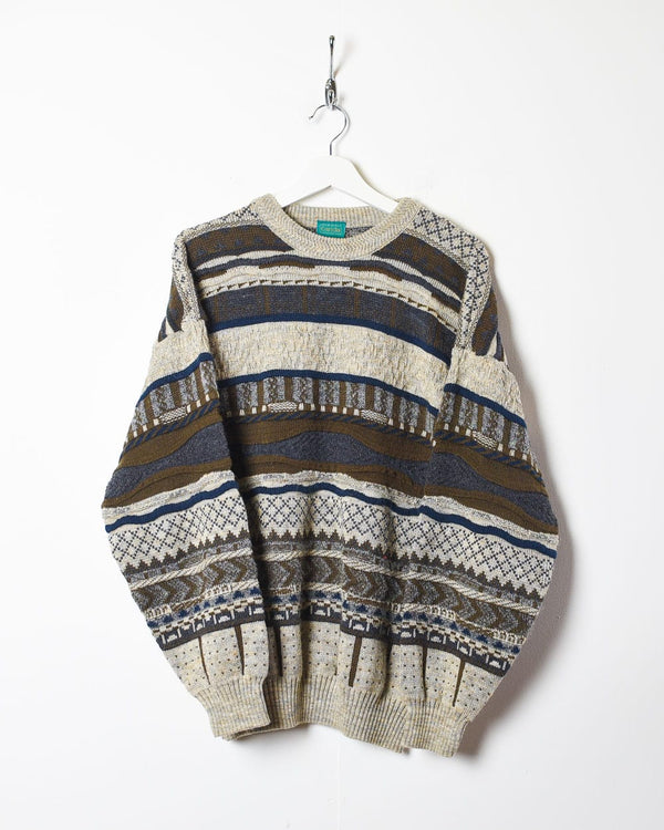 Neutral Canda Patterned Knitted Sweatshirt - Medium