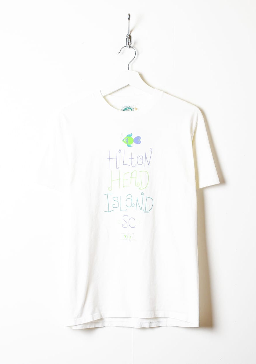 White Hilton Head Island Sc Single Stitch T-Shirt - Small