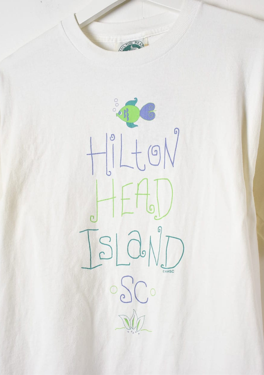 White Hilton Head Island Sc Single Stitch T-Shirt - Small