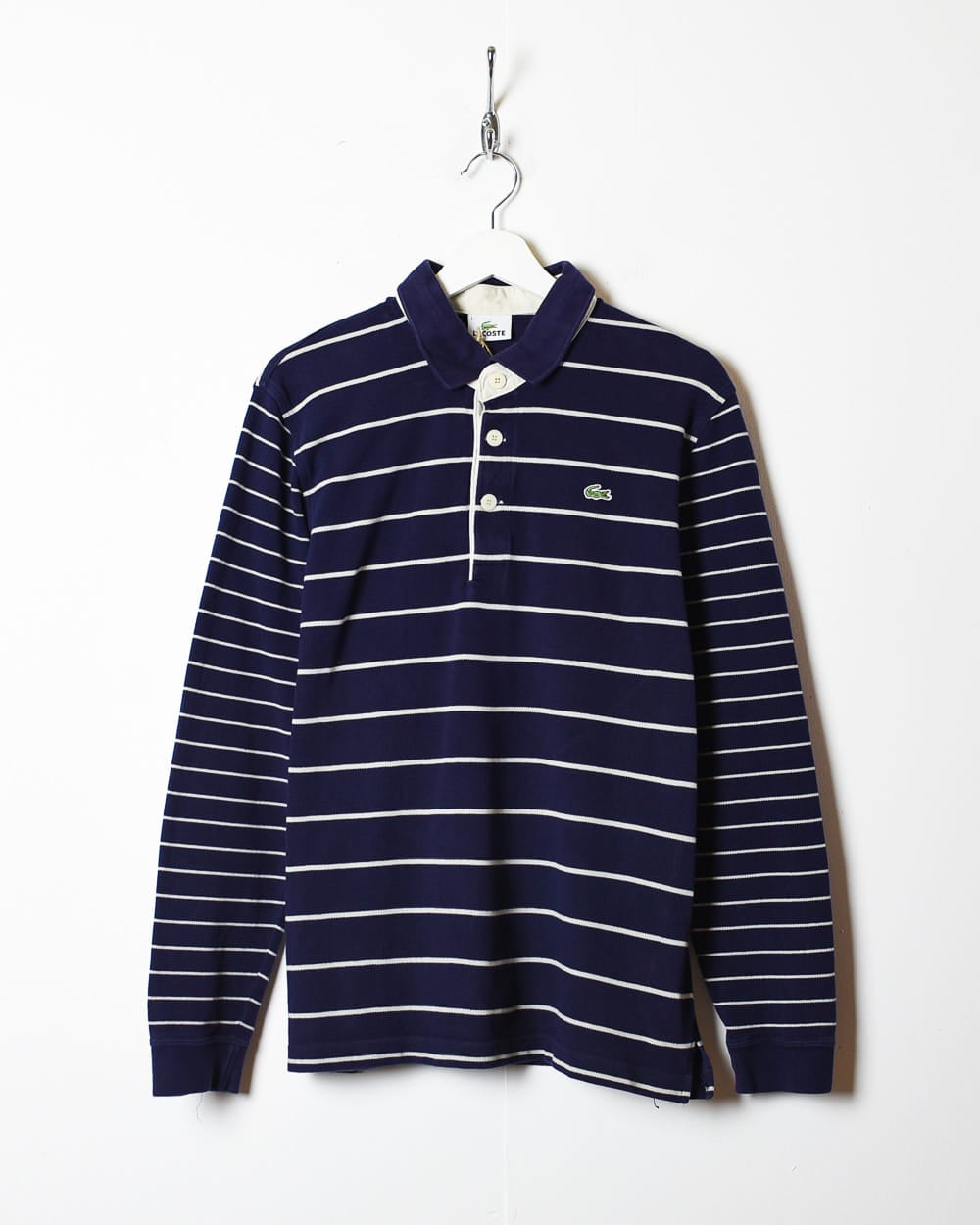 Navy Lacoste Striped Long Sleeved Polo Shirt - Medium