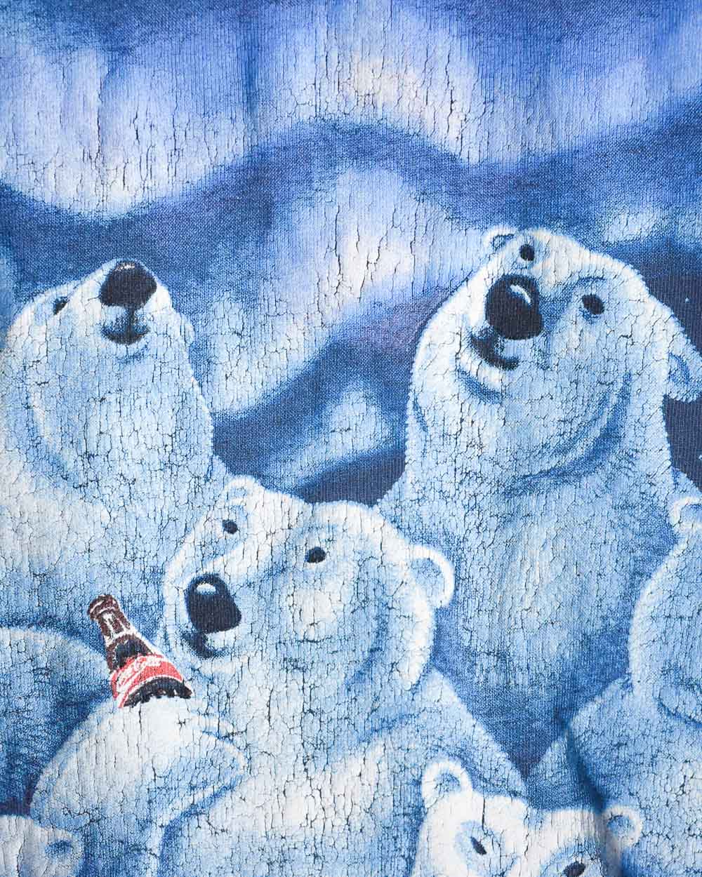 Navy Coca Cola Bear Northern Lights Single Stitch T-Shirt - Large