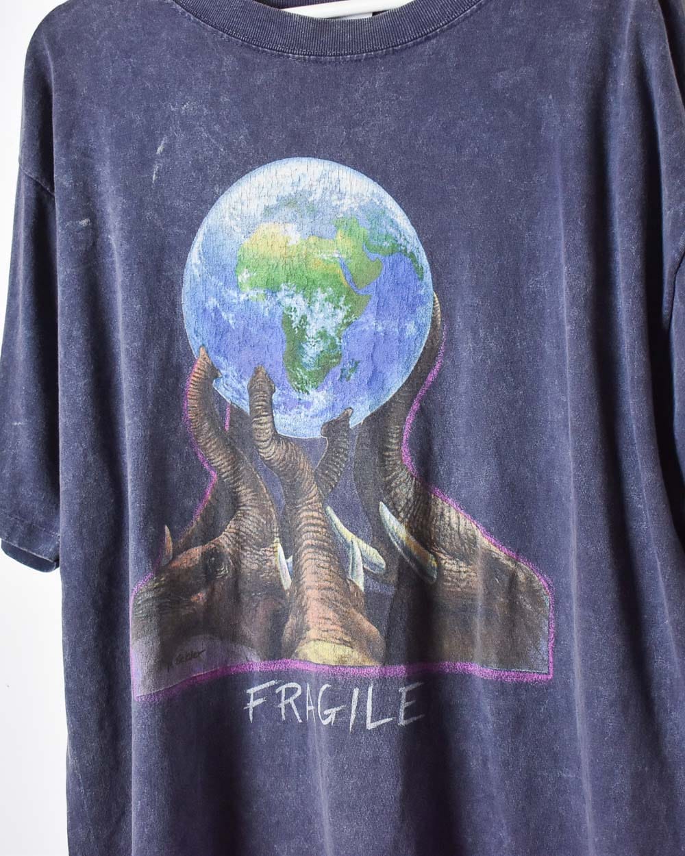 Navy Fragile Earth Single Stitch T-Shirt - X-Large