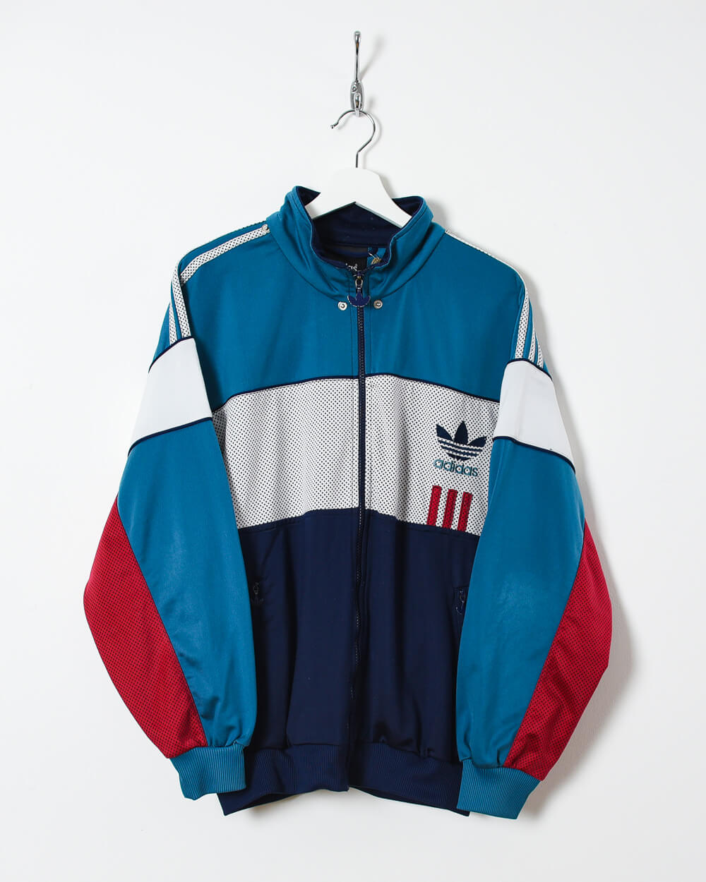 Vintage 90s Polyester Colour-Block Blue Adidas Tracksuit Top