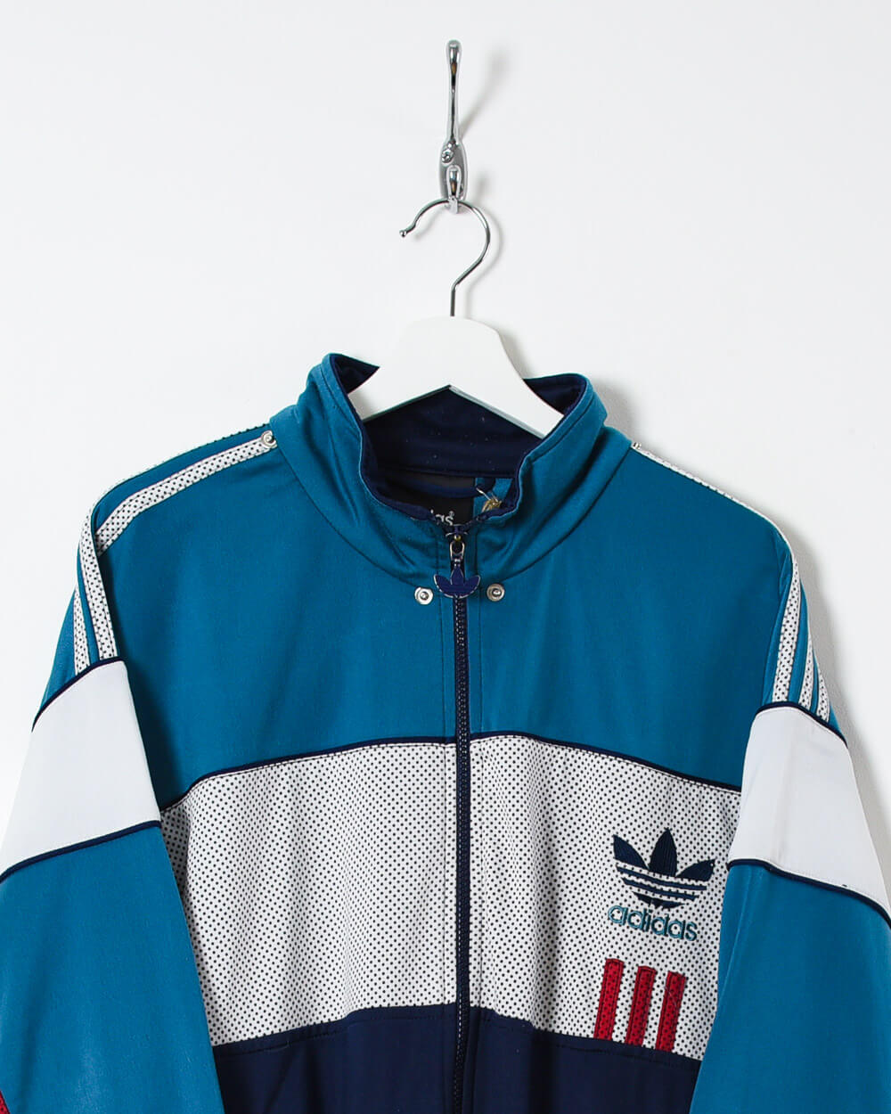 Vintage 90s Polyester Colour-Block Blue Adidas Tracksuit Top