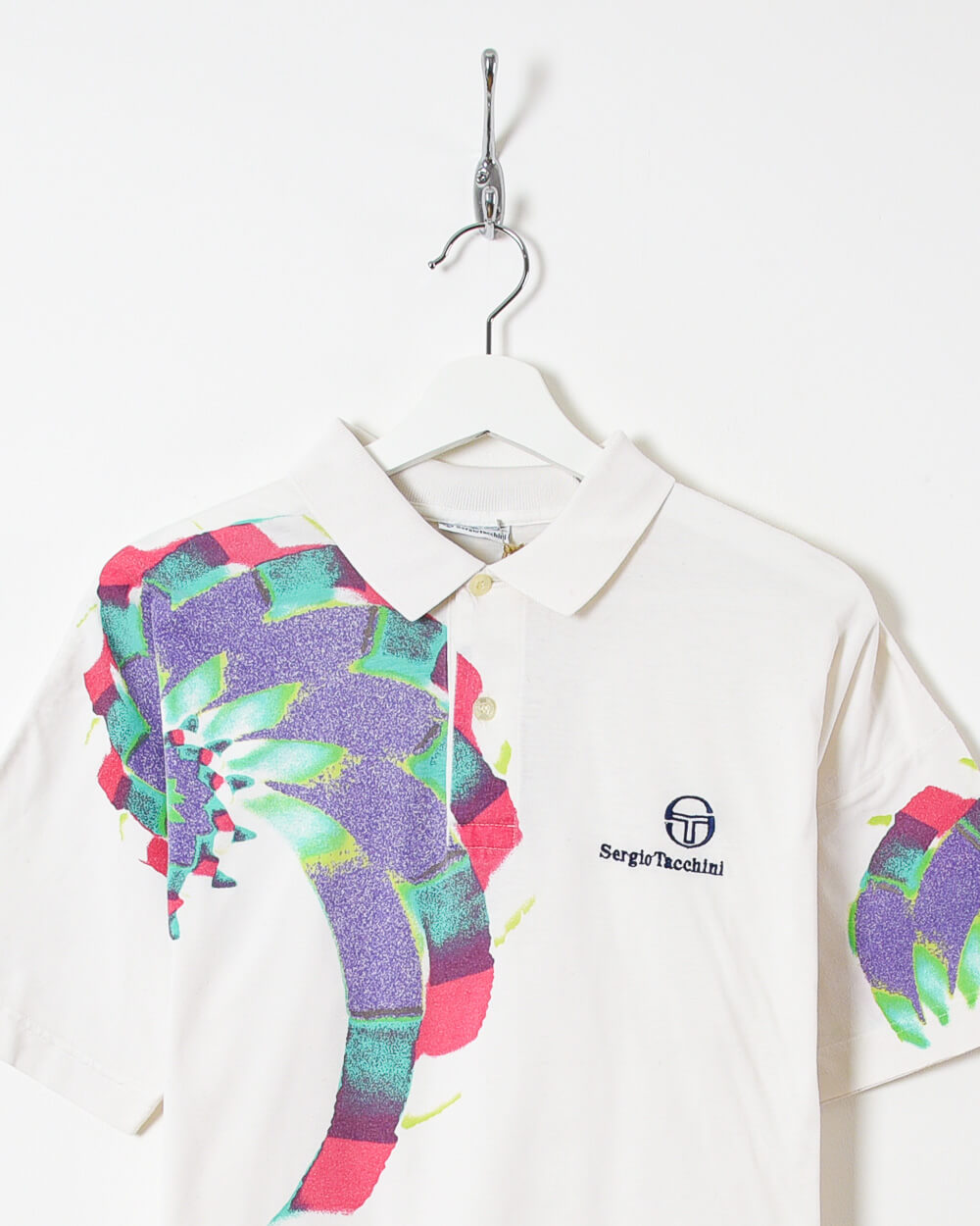 Vintage 90s Cotton Pattern White Sergio Tacchini Polo Shirt Small Domno Vintage