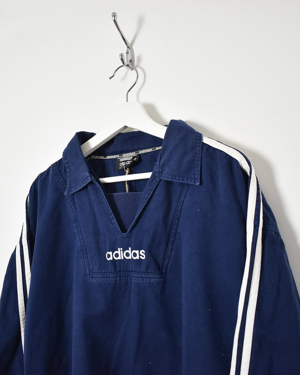 Vintage 90s Cotton Navy Adidas Drill Pullover Jacket - Large