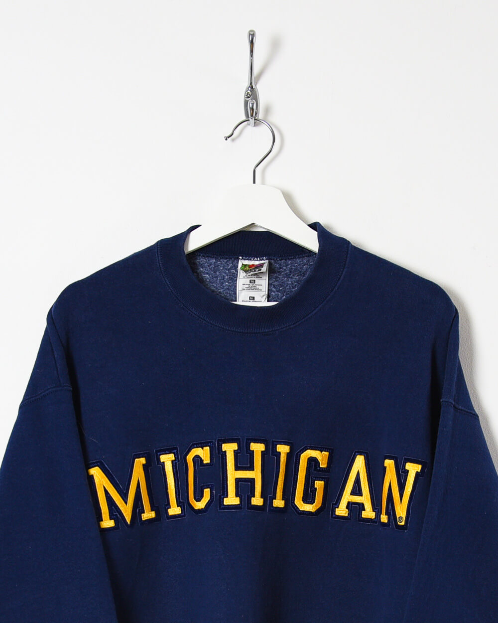 Vintage 90s Cotton Navy Fruit of The Loom Michigan Sweatshirt - X