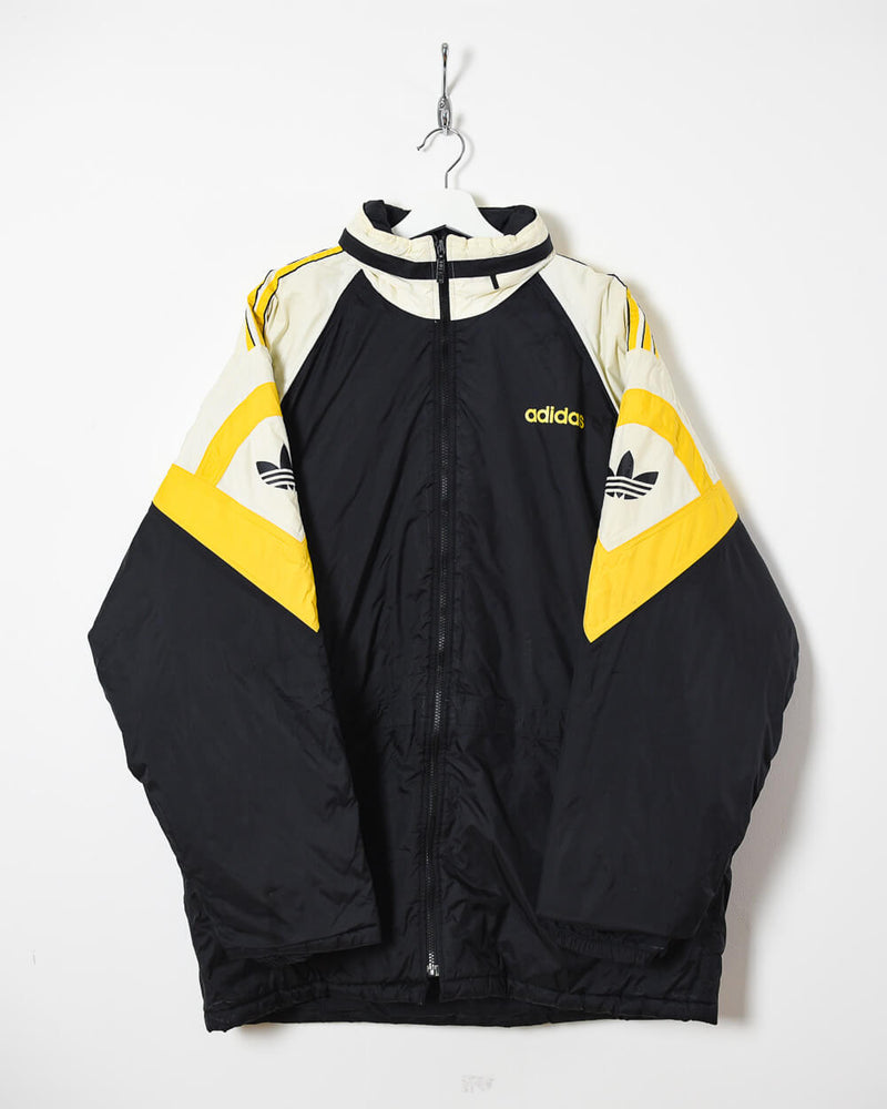 Vintage 90s Nylon Colour-Block Black Adidas Winter Coat - Large