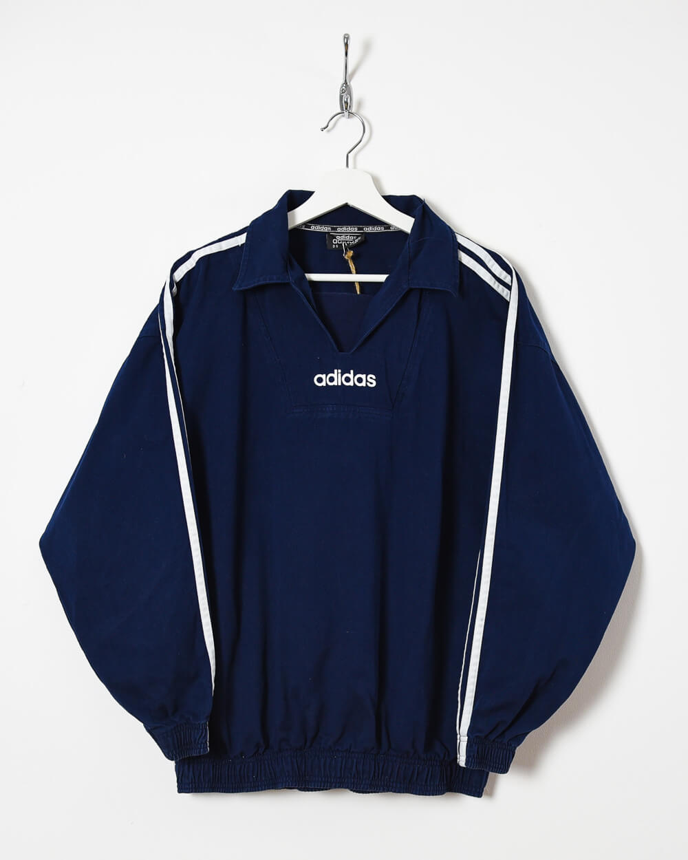 Vintage 90s Cotton Navy Adidas Drill Pullover Jacket - Medium