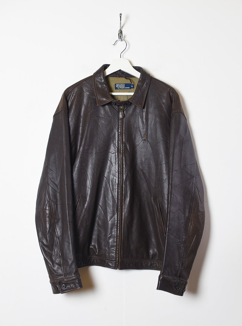 Vintage 90s Brown Polo Ralph Lauren Leather Harrington Jacket - X