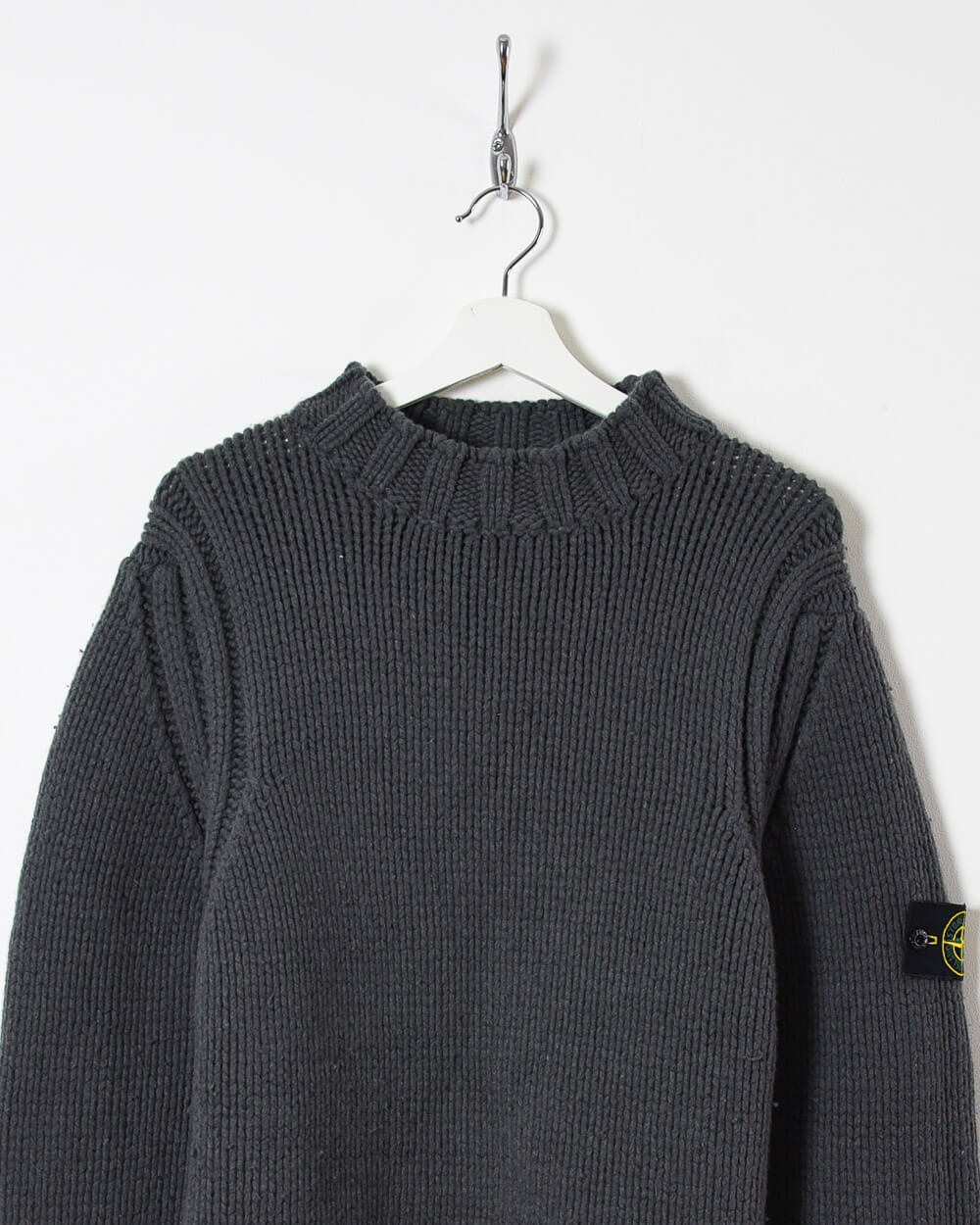 Vintage 90s Wool Plain Grey Stone Island 90s Woollen Heavy Knitted Sweatshirt Large Domno Vintage
