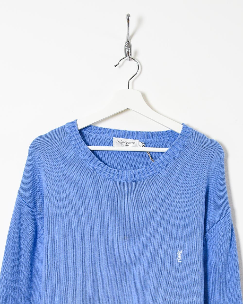 Vintage 00s Cotton Plain Blue Yves Saint Laurent Knitted