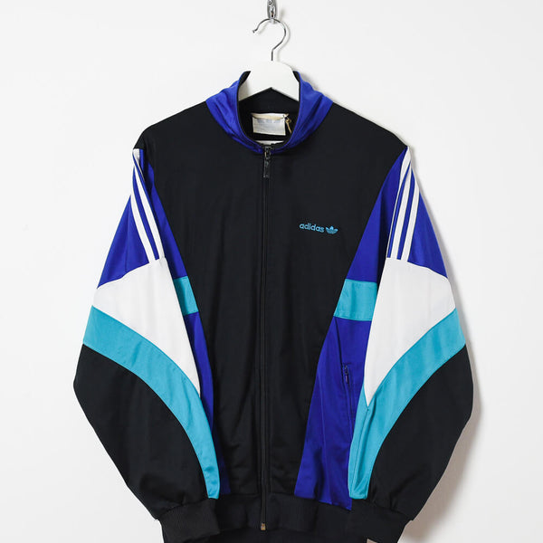 Vintage 90s Polyester Colour-Block Black Adidas Tracksuit Top