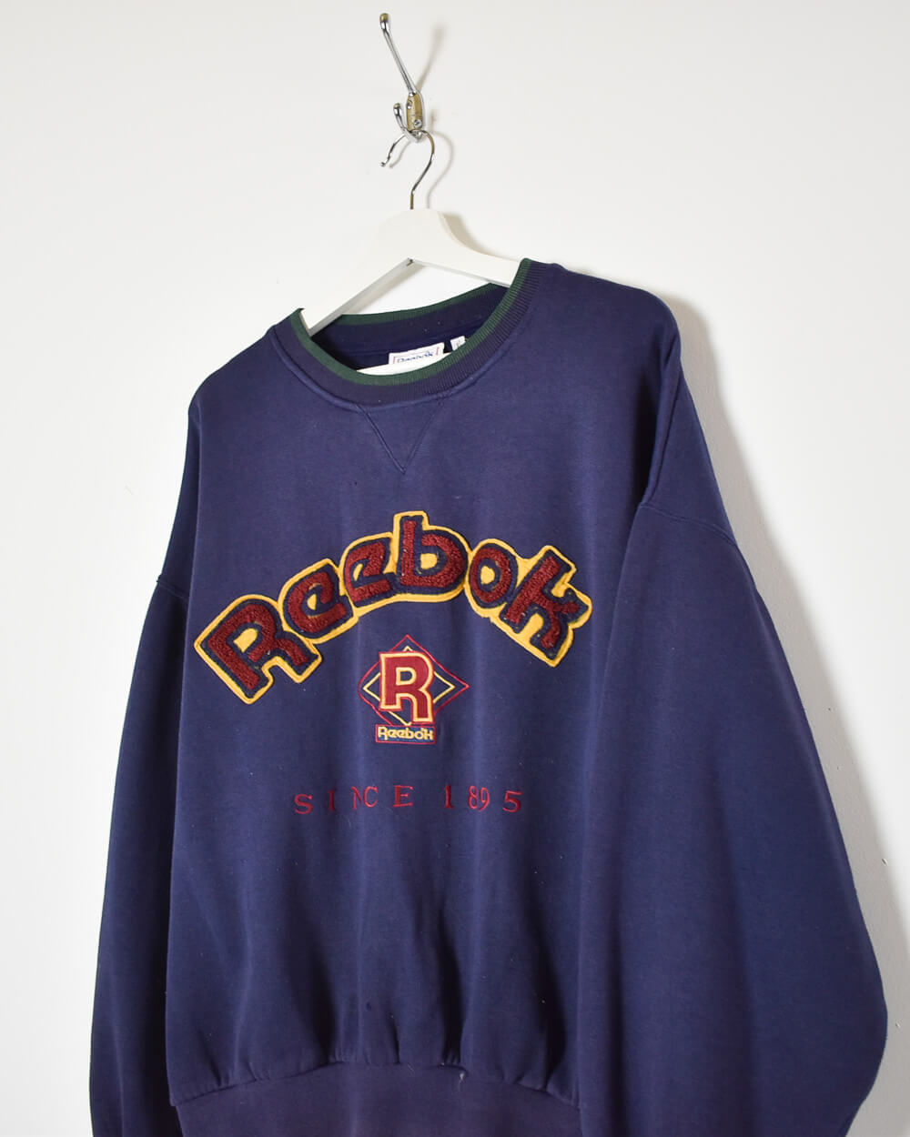 Vintage 90s Cotton Mix Navy Reebok Since 1895 Sweatshirt Large Domno Vintage