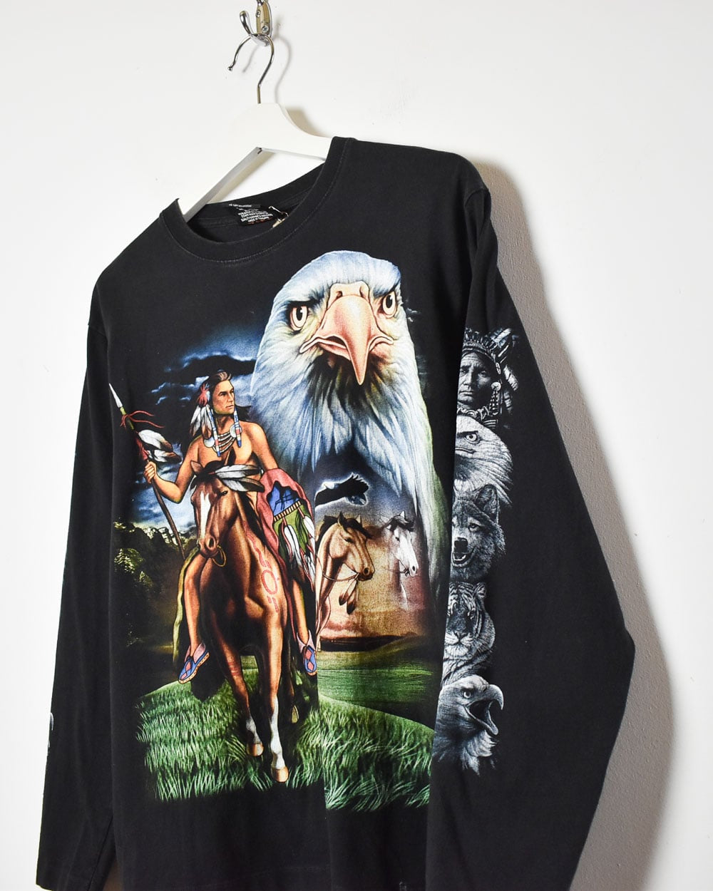 Black Native American Graphic Long Sleeved T-Shirt - Small