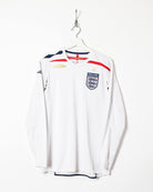 White Umbro 2007/09 England #4 Gerrard Home Long Sleeved Shirt - Medium