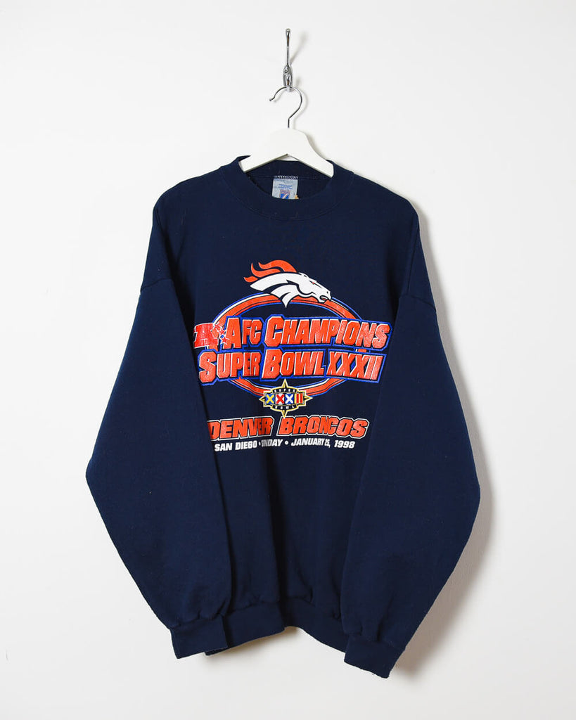 Vintage 90s Navy Denver Broncos Back To Back Superbowl Champions 1998  T-Shirt - Large Cotton– Domno Vintage