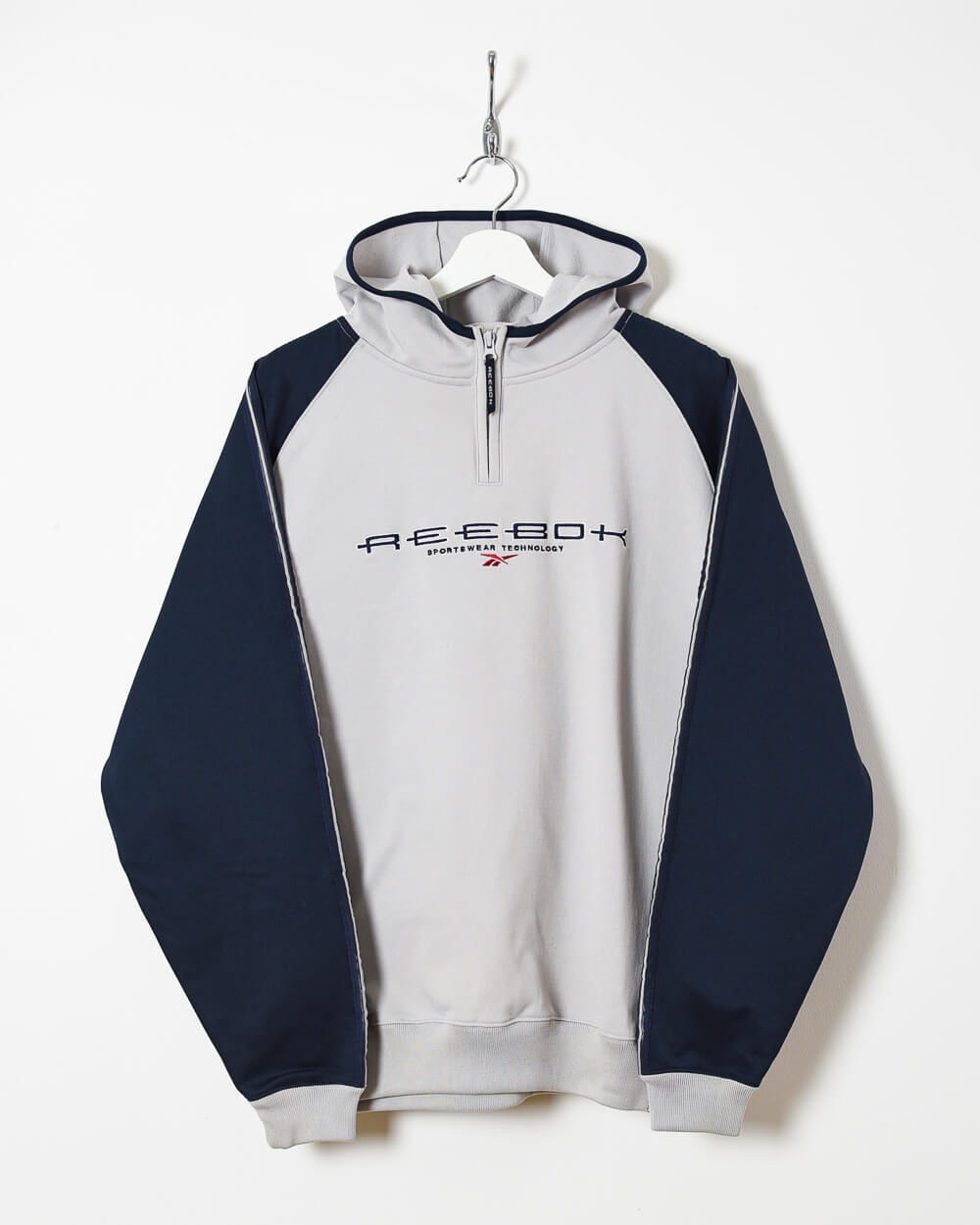 Vintage 00s Polyester Colour Block Stone Reebok 1 4 Zip Sportswear Technology Hoodie Large Domno Vintage