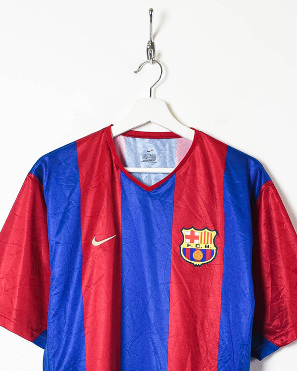 Blue Nike 2002/03 FC Barcelona #7 Saviola Home Shirt - Large