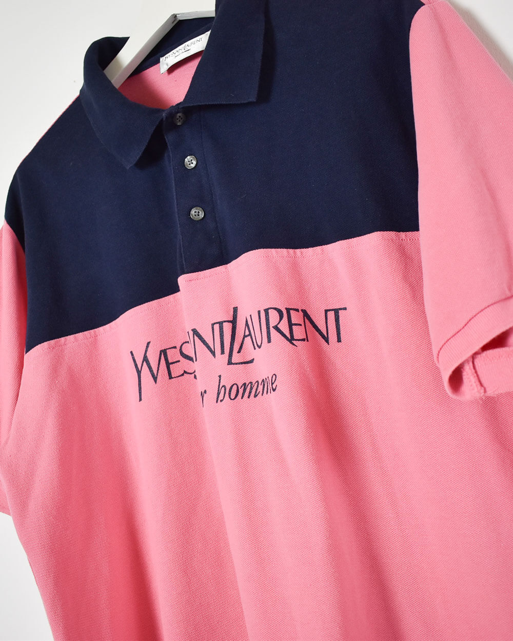 Vintage 00s Cotton Colour Block Pink Yves Saint Laurent Pour Bomme Polo Shirt Medium Domno Vintage